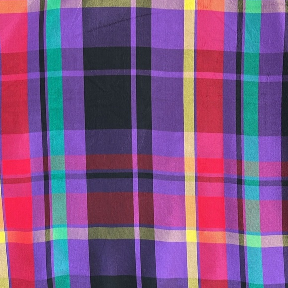 Vintage Colorful Taffeta Plaid Funnel Neck Holiday Winter Blouse Size Small - Picture 15 of 15